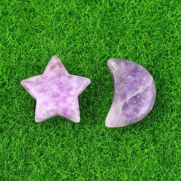 Natural Lepidolite/Purple Mica Stone Healing Moon & Star Ornaments
