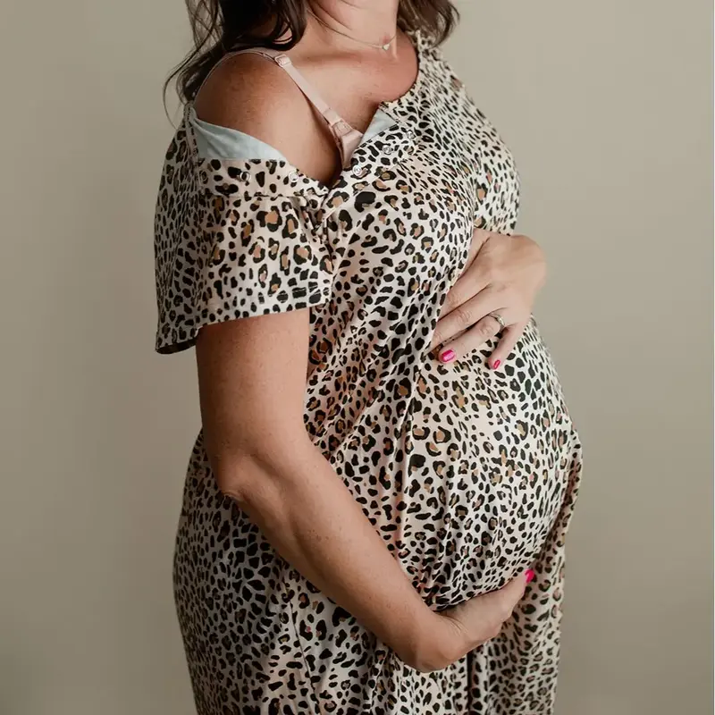 Three Little Tots Leopard Print Mommy Labor and Delivery Nursing Mommy Gown