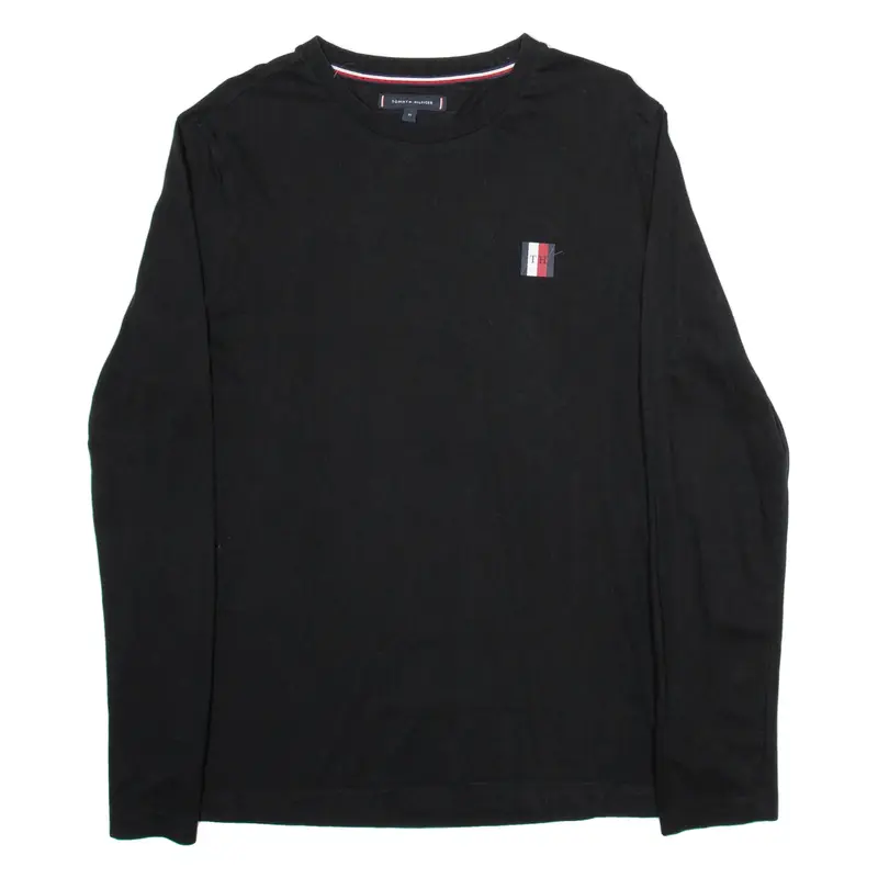 TOMMY HILFIGER Mens T-Shirt Black Long Sleeve M