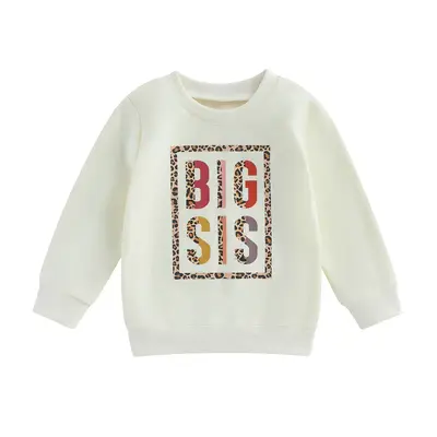 Big Sister Little Sister Matching Outfits Toddler Girls Sweatshirts Long Sleeve Leopard Letter Print Loose Pullovers Fall Top...