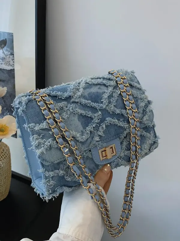 Women's Fashionable Denim Chain Strap Crossbody Bag, Casual Versatile Shoulder Bag for Daily Used, Trendy All-match Commuter ...