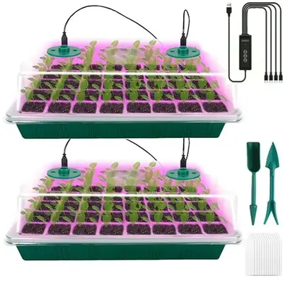 80 Cell Seedling Tray Kit, 2 Counts Seed Starting Tray with Grow Light & Controller & Humidity Dome, Indoor Plant Starter Tra...