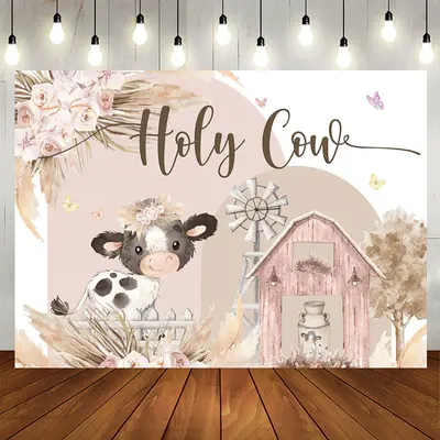 Aperturee Floral Farm Holy Cow Cute Birthday Backdrop