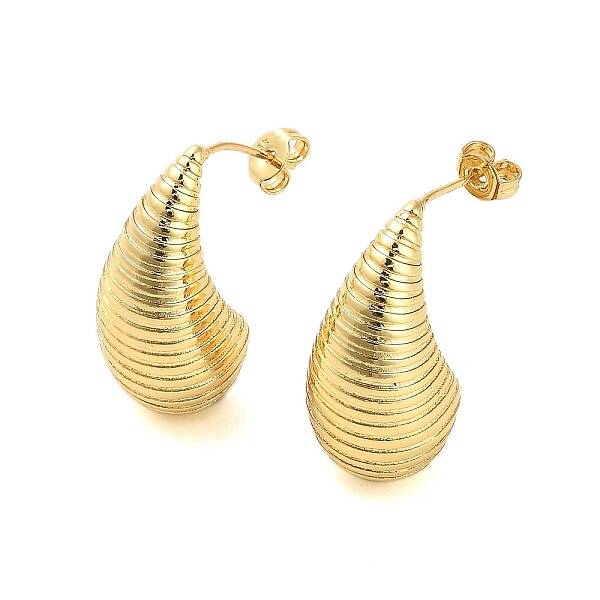 Rack Plating Grooved Teardrop Brass Stud Earrings for Women