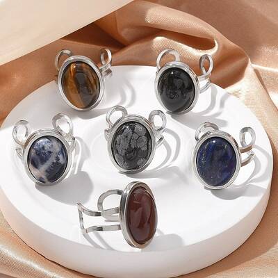 Oval Natural Gemstone Finger Rings