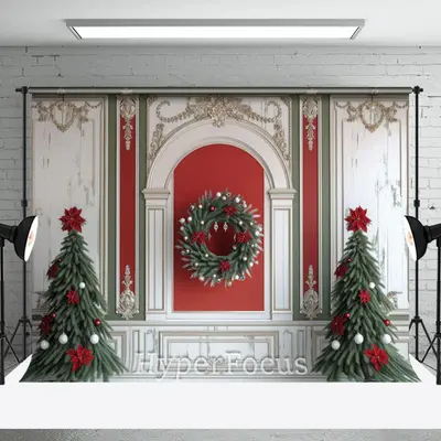 White Red Green Wall Festive Christmas Vibe Backdrop - Aperturee