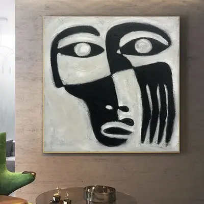Abstract Face Painting Figurative Art Abstract Black and White Artwork Personalized Painting 32x32 Wall Art Contemporary Art ...