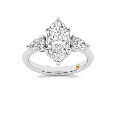 Celestia Three Stone Hidden Halo Marquise Lab Grown Diamond Engagement Ring | 18K White Gold 3 1/10 CT. TW.