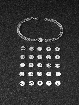 Simple Plain Stainless Steel Double Hole 26 Letters Pendant Link Bracelet, Trendy and Versatile Casual Accessories for Men, H...