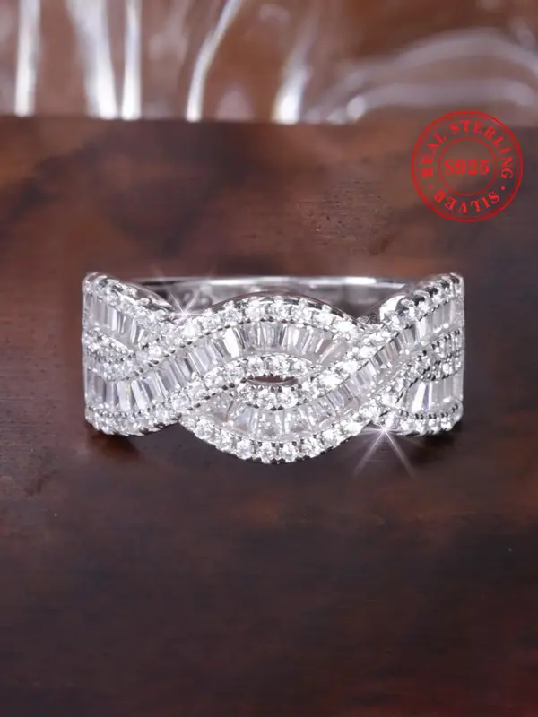S925 Sterling Silver Fashionable Elegant Infinity Design Artificial Zircon Decor Ring, New Style Trendy All-match & Exquisite...