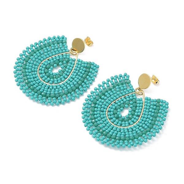 Glass Seed Beaded Twist Flat Round Dangle Stud Earrings