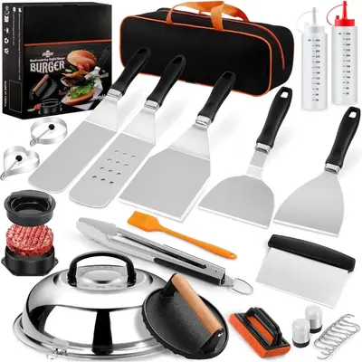 27pcs Blackstone Griddle Accessories Kit, Flat Top Grill Tools for Camp Chef,Hibachi Enlarged Spatula Gift Set with Basting...