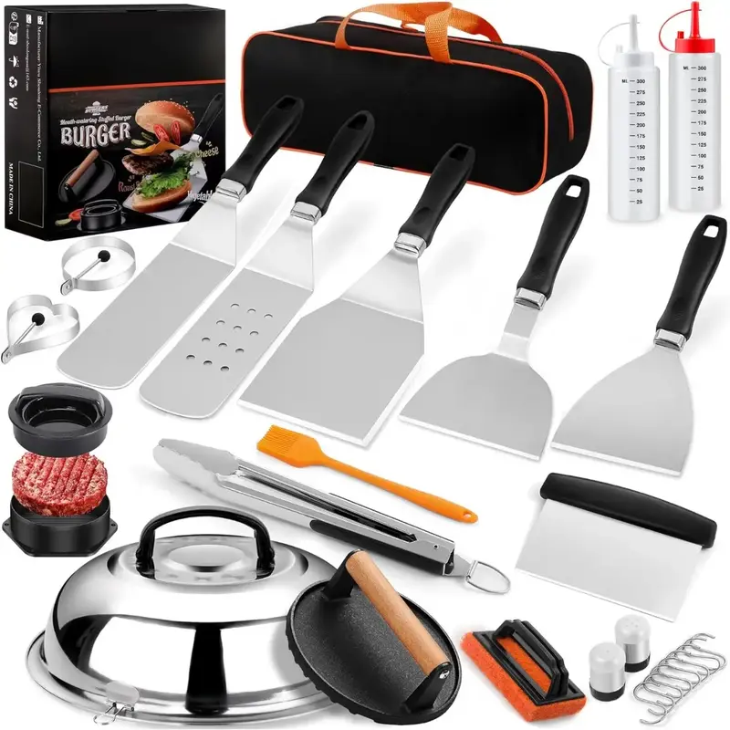 27pcs Blackstone Griddle Accessories Kit, Flat Top Grill Tools for Camp Chef，Hibachi Enlarged Spatula Gift Set with Basting...