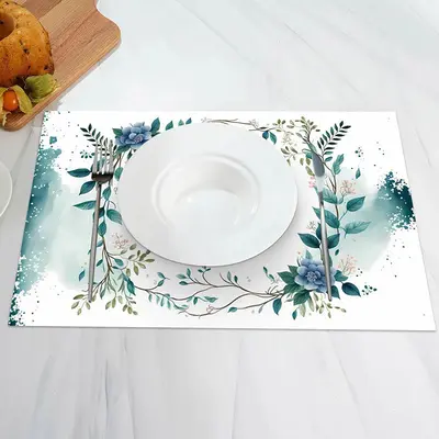 White Greenery Floral Ink Spring Set Of 4 Placemats - Aperturee