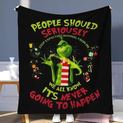 Christmas Grinch Print Blanket, 1/2 Counts Soft Comfortable Throw Blanket, Warm Napping Blanket for Home Office Travel Outdoo...