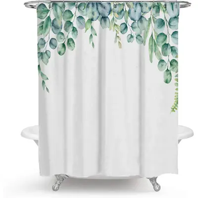 Color Floral Plant Shower Curtain Bathroom Curtain Polyester | Color: Hand painted leaves | Size: 150cmx180cm