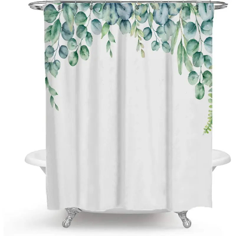 Color Floral Plant Shower Curtain Bathroom Curtain Polyester | Color: Hand painted leaves | Size: 150cmx180cm