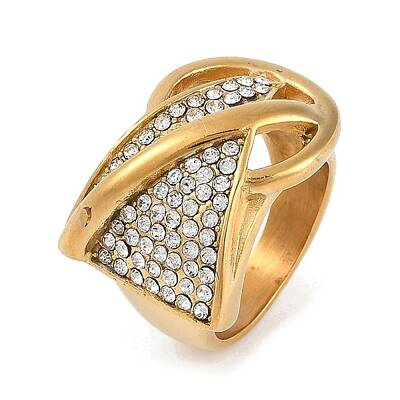 Ion Plating(IP) 304 Stainless Steel Finger Rings with Rhinestones