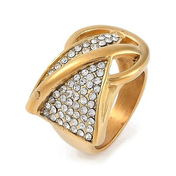 Ion Plating(IP) 304 Stainless Steel Finger Rings with Rhinestones