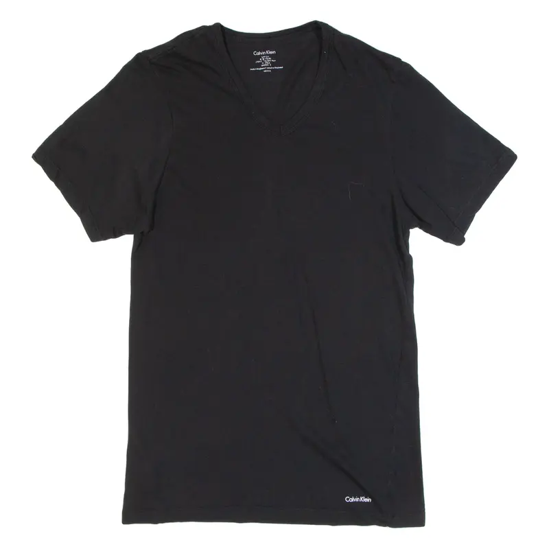 CALVIN KLEIN Mens T-Shirt Black V-Neck S