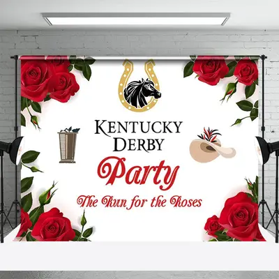 Run For Roses White Kentucky Derby Party Backdrop - Aperturee