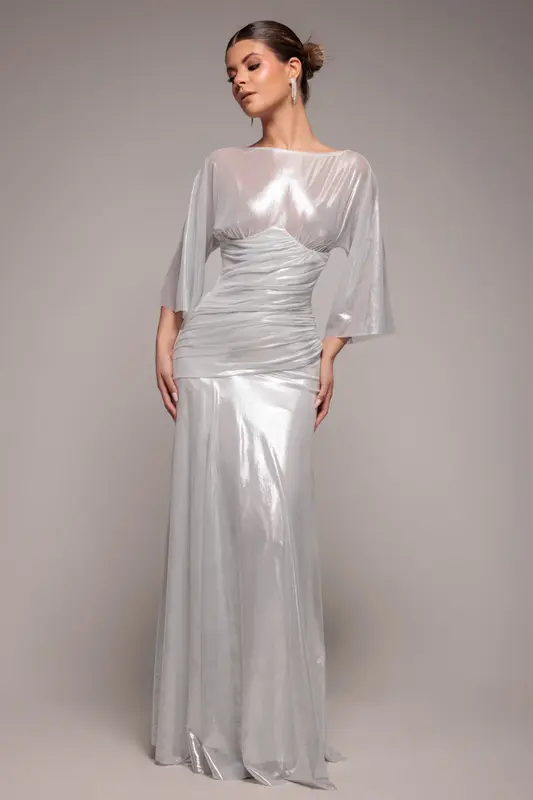 Goddiva Gravity Defying Naked Maxi Dress - Silver