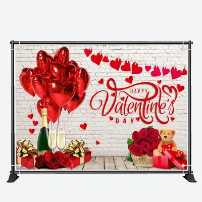 Brick Wall Red Rose Heart Valentines Day Backdrop - Aperturee