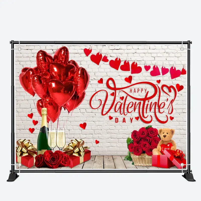 Brick Wall Red Rose Heart Valentines Day Backdrop - Aperturee