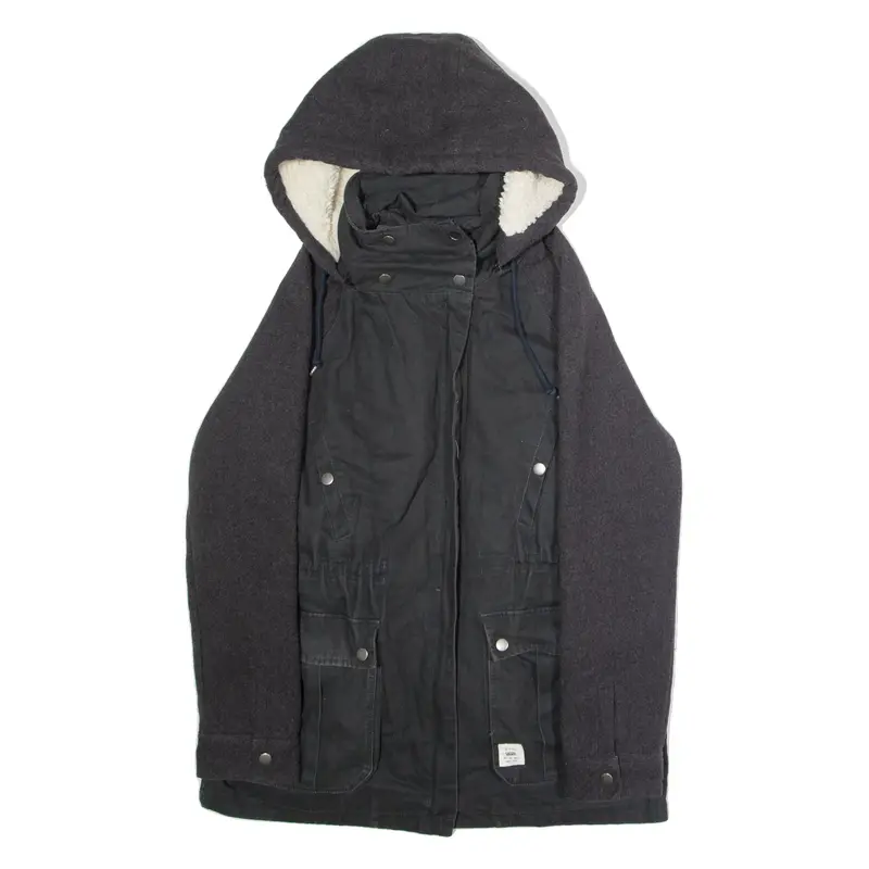 VANS Womens Parka Coat Black Canvas Wool Hooded L