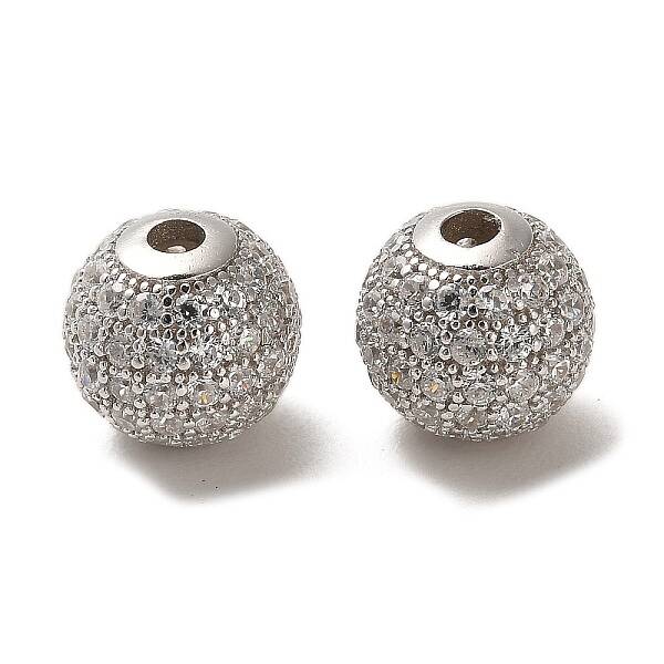 Rhodium Plated 925 Sterling Silver Micro Pave Cubic Zirconia Beads