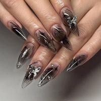 Gradient 3D Butterfly Decor Press on Fake Nail for Women & Girls Nail Art, 24pcs/set Glitter Rhinestone Decor Fashion Pres...