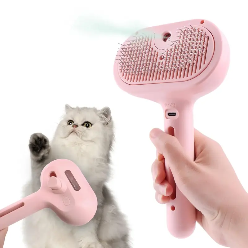 Cute Pet Grooming Spray Cat Brush with Water Tank, USB Rechargeable Pet Grooming Brush Massage Spray Mist Comb,remove Stati...