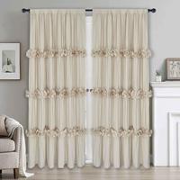 HIG Farmhouse Ruffle Window Curtains with Blackout Liner Handmade Bow Ties Drapes 2 Panels Set curtain livingroom curtain edg...