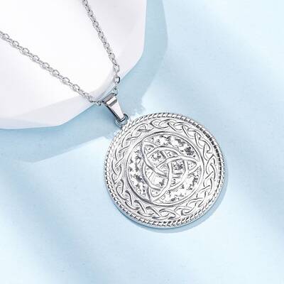 Flat Round with Trinity Knot 304 Stainless Steel Pendant Necklaces