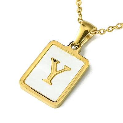 Ion Plating(IP) Rectangle with Initial Letter 304 Stainless Steel Pendant Necklace