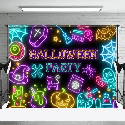 Multicolor Neon Pattern Halloween Party Backdrop - Aperturee