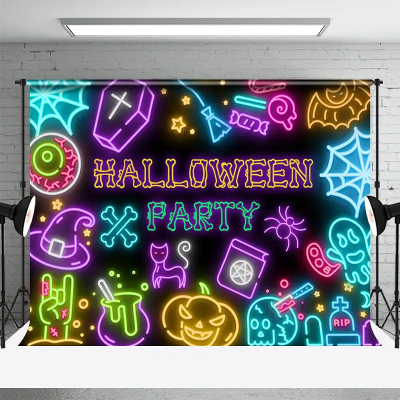 Multicolor Neon Pattern Halloween Party Backdrop - Aperturee
