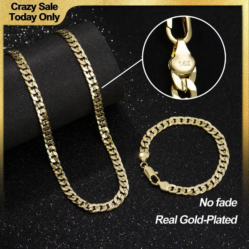 Holylegend 14K Real Gold-Plated Cuban, Rope Chain Necklace Set– Upgraded Craft, Faceted Cut,Tarnish-Free with Nanotechnolog...