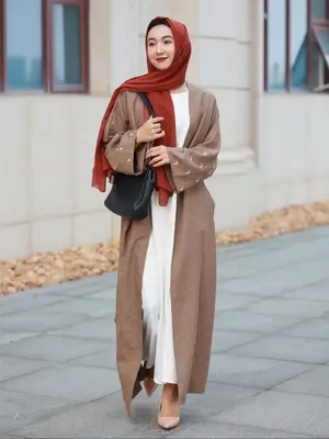 Women's Plain Moon Embroidery Long Sleeve Abaya, Casual Open Front Long Outwear for Daily Wear, Ladies Islamic Clothing for A...