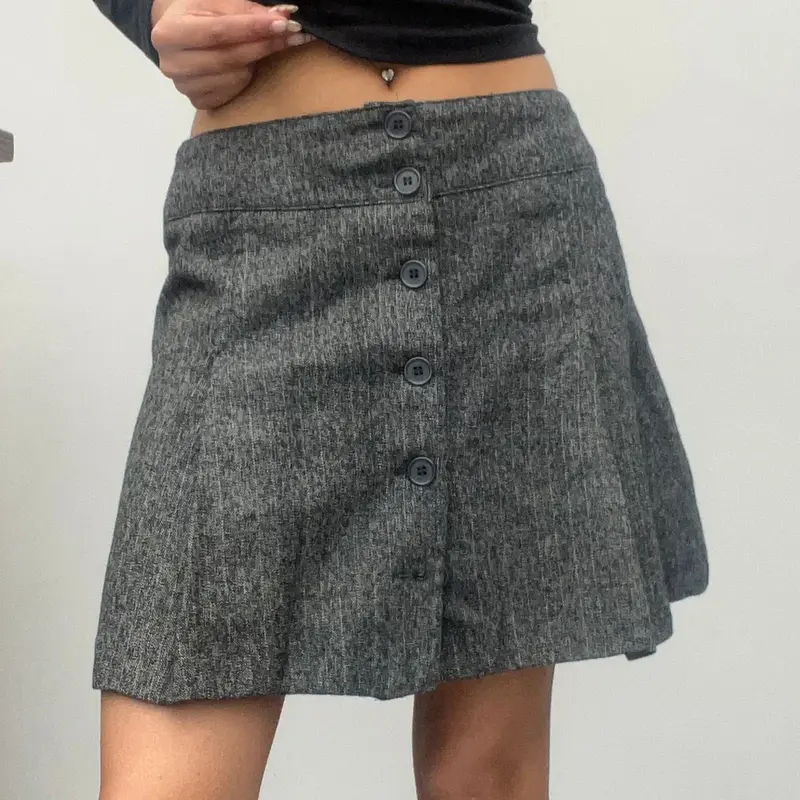 Benetton Mini Skirt - 28W UK 8 Grey Virgin Wool
