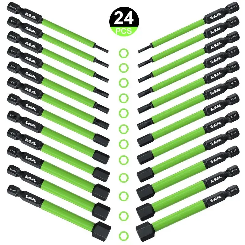 Impact Hex Head Allen Wrench Drill Bit Set, 24pcs 75mm/3inch Hex-Shank S2 Alloy Steel Hex Bits Set, Suitable for Home Constru...