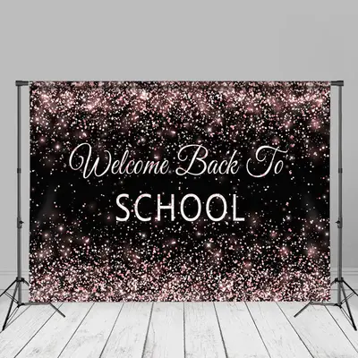 Rose Gold Glitter Welcome Back To School Backdrop - Aperturee