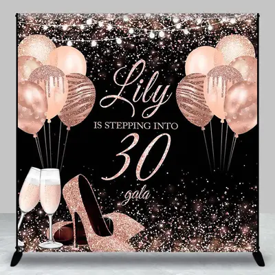 Custom Black Pink Rose Cheers 30th Birthday Backdrop - Aperturee