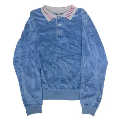 ROYAL PLUSH Velour Mens Sweatshirt Blue Collared 90s M