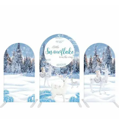 Aperturee Winter Deer Snowflakes Arch Backdrop Kit For Baby Shower | Circle Arch Backdrop Diy | Diy Chiara Backdrop Cover | C...