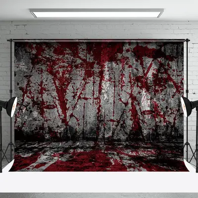 Horror Vibe Bloody Stained Wall Happy Halloween Backdrop