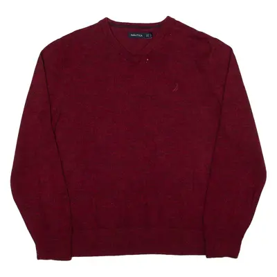 NAUTICA Jumper Red Tight Knit V-Neck Mens XL