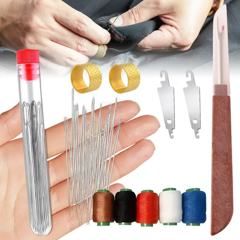 36PCS Big Eye Steel Needles Se, Portable Needles Thread Hand Repair Tools Sewing Supplies for Adults,Beginner, Include 25 Ste...