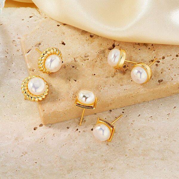 3 Pairs Minimalist Chic Brass Flat Round Stud Earrings