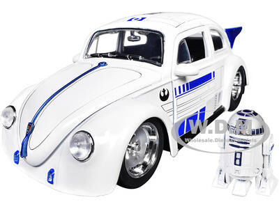 1959 Volkswagen Drag Beetle White with Graphics and R2-D2 Figure Star Wars Franchise Hollywood Rides Series 1/24 Diecast ...
